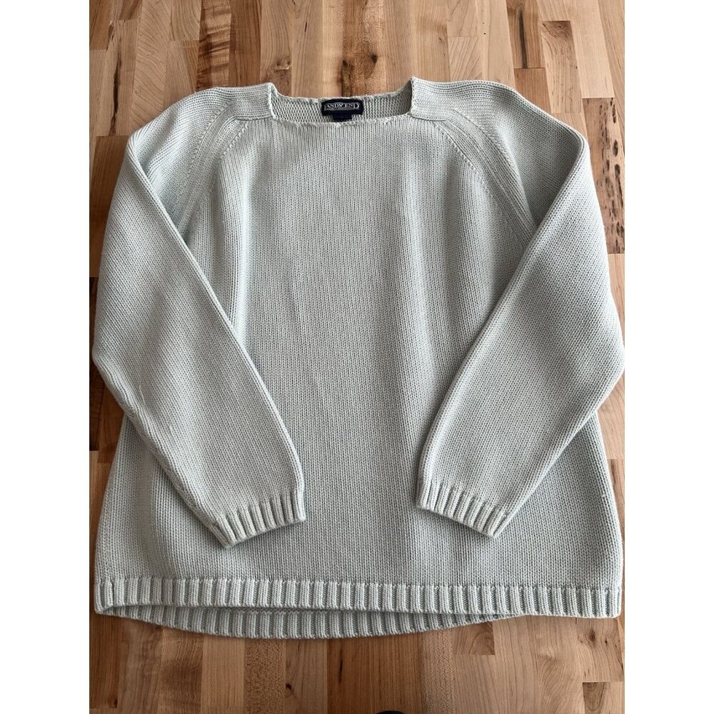 Vintage Lands End High Quality 100% Cotton Sweater Thick Knit Light Green XL